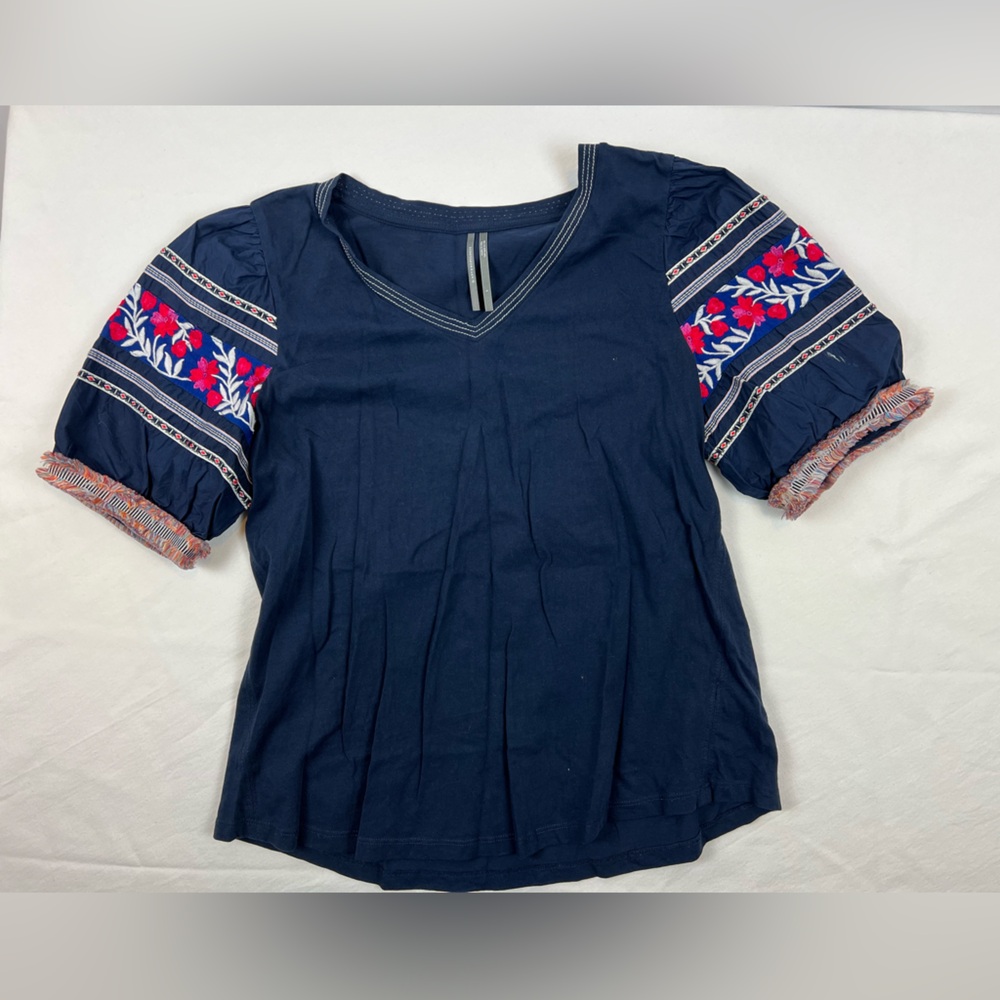 By Anthropologie Embroidered Sleeve Top